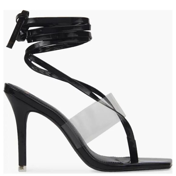 Black Suede Studio Melanie Ankle Strap Clear & Black Heel NWOB Size 38.5/8 1/2 - Picture 2 of 10